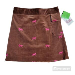 Lilly Pulitzer Brown Courdoy Skirt with Embroidered Horses